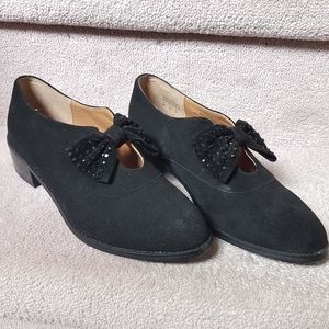 Shellys London Black Suede Bow Shoes